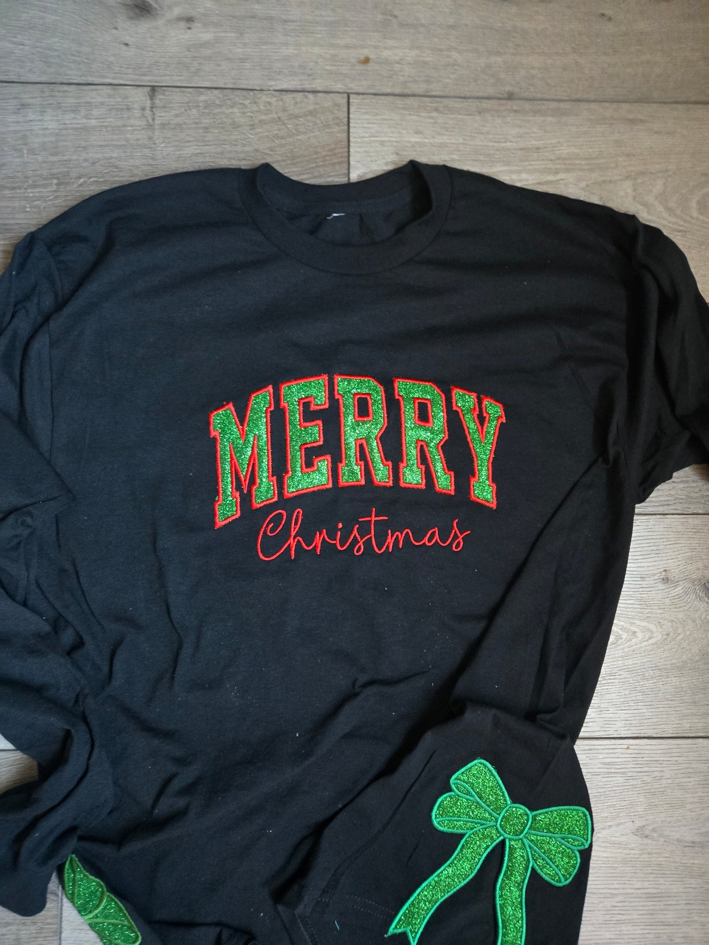 Merry Christmas Bow Embroidered Top