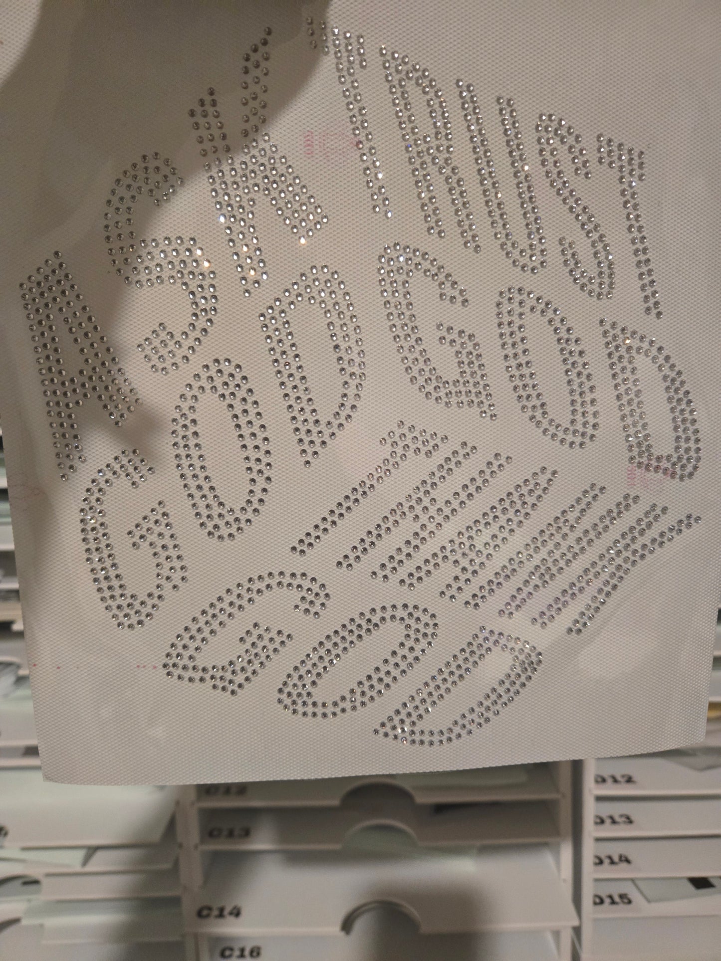 ASK GOD, TRUST GOD, THANK GOD- Rhinestone Transfer (restock)