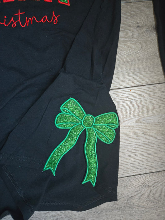 Merry Christmas Bow Embroidered Top