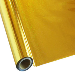 A roll of holographic gold pixie dust craft foil.