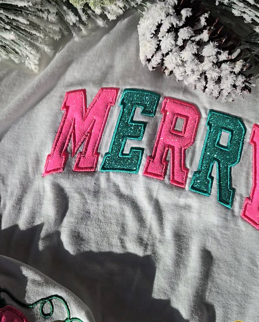 Merry Christmas Lights Embroidered Top