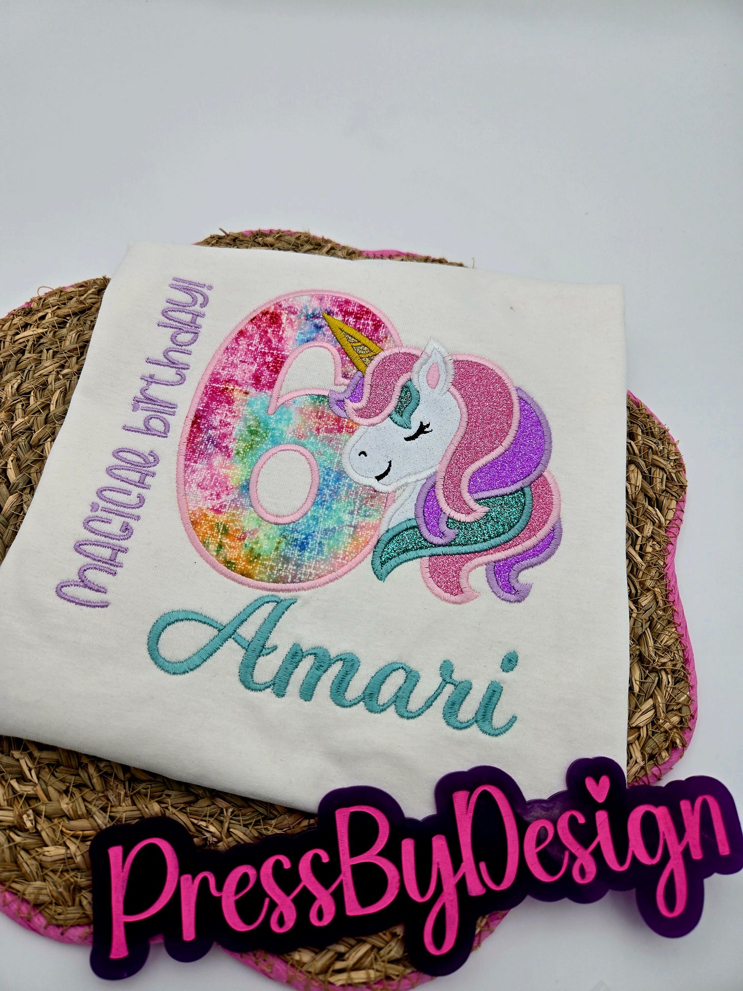 Personalized Embroidered Girls Unicorn Birthday shirt