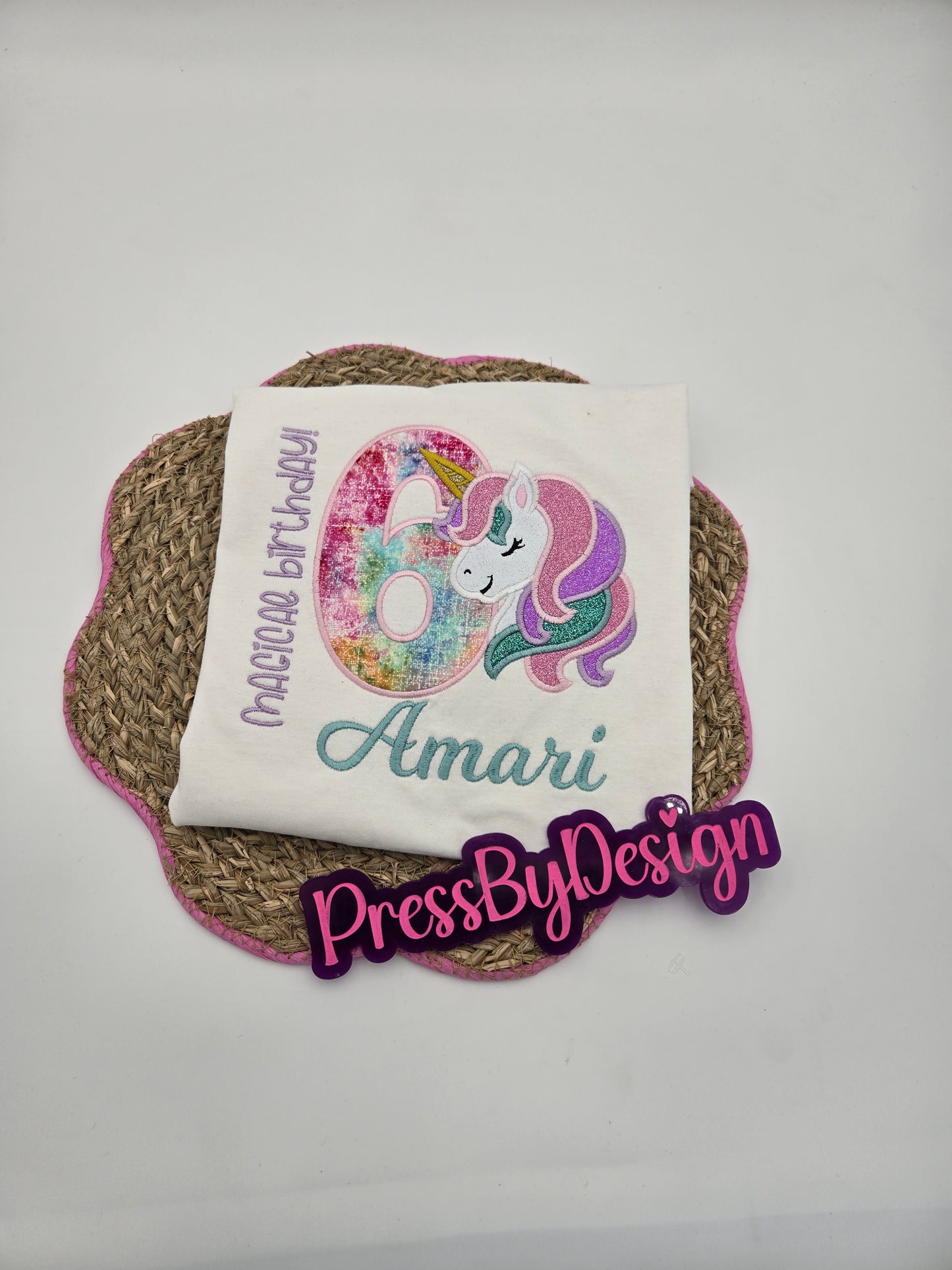Personalized Embroidered Girls Unicorn Birthday shirt