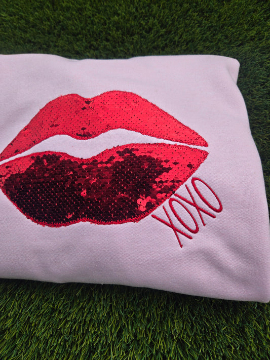 Sequin Lips Xoxo Applique Embroidery