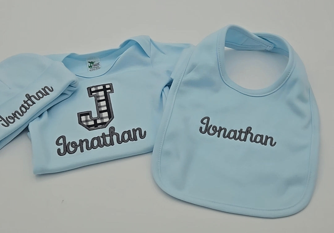 Personalized Signature Applique Embroidered Baby Gift Set