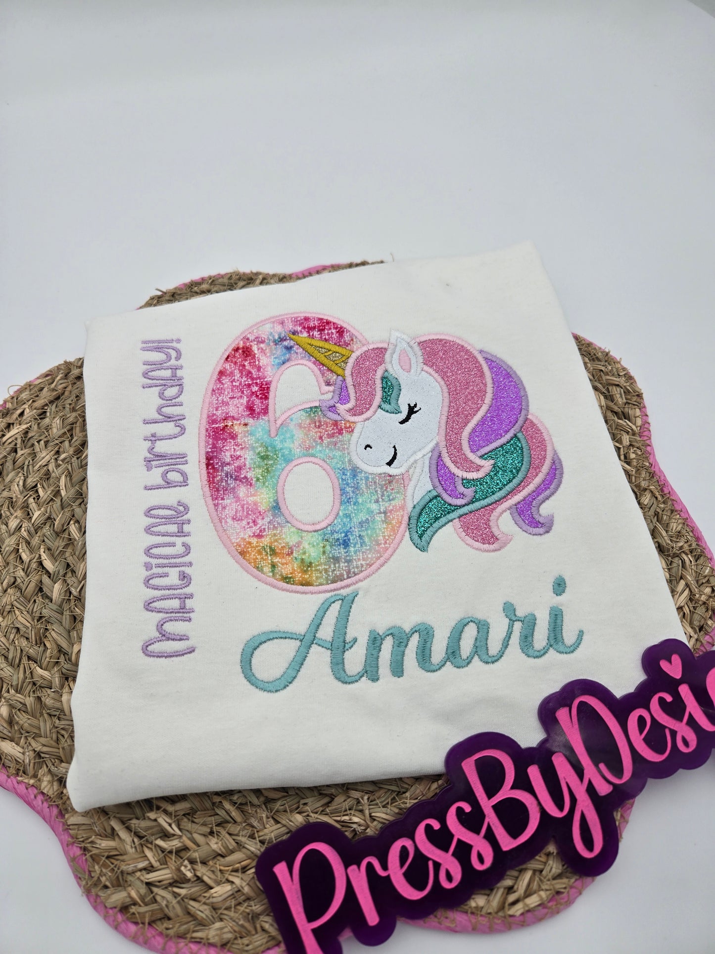 Personalized Embroidered Girls Unicorn Birthday shirt