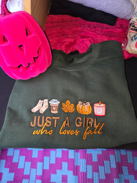 Just a Girl who loves Fall Embroidered Sweater