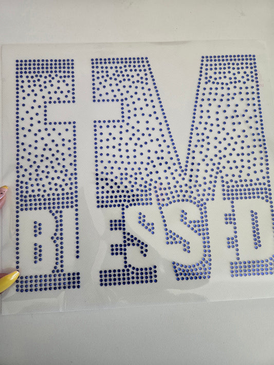 I'm Blessed  - Rhinestone Transfer (NAVY BLUE) restock